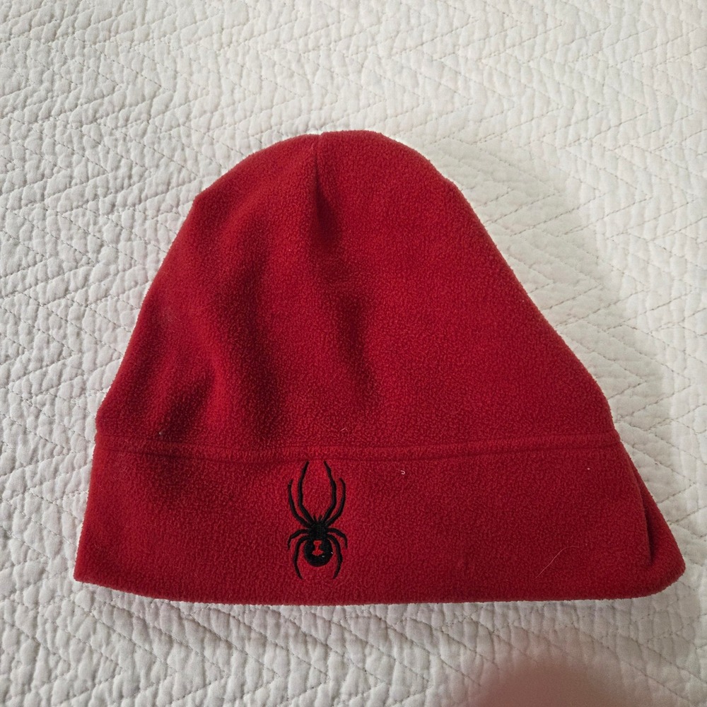 Spyder Red Fleece Beanie Skull Cap‎ Embroidered Logo Winter Ski Hat Unisex